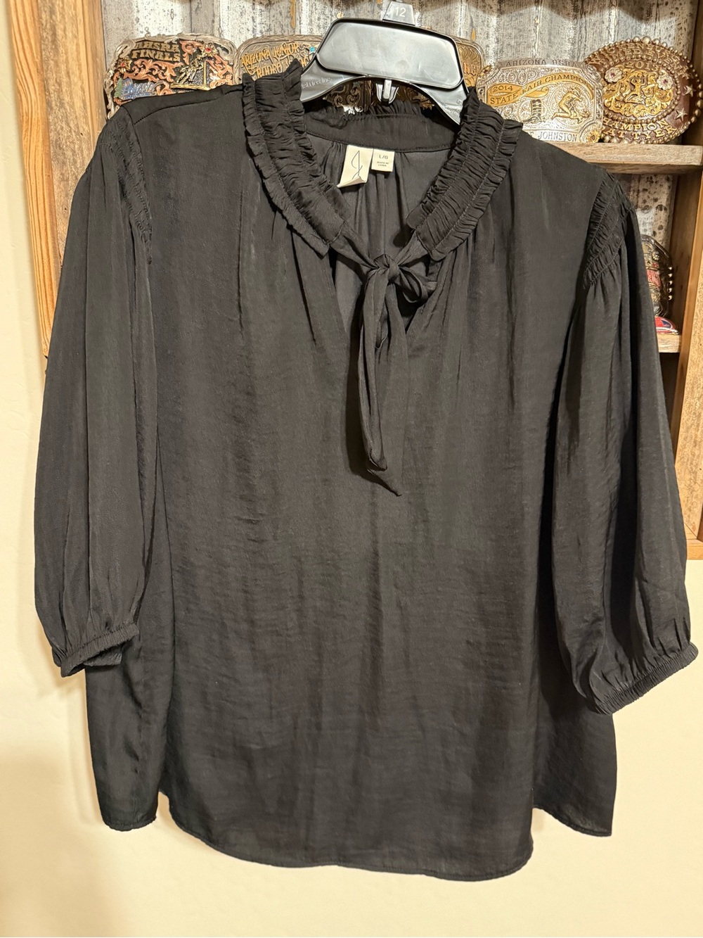 Joie Black Ruffle Tie-Neck Blouse